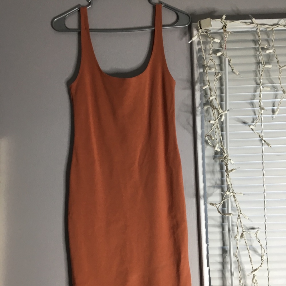 ash orange midi bodycon dress